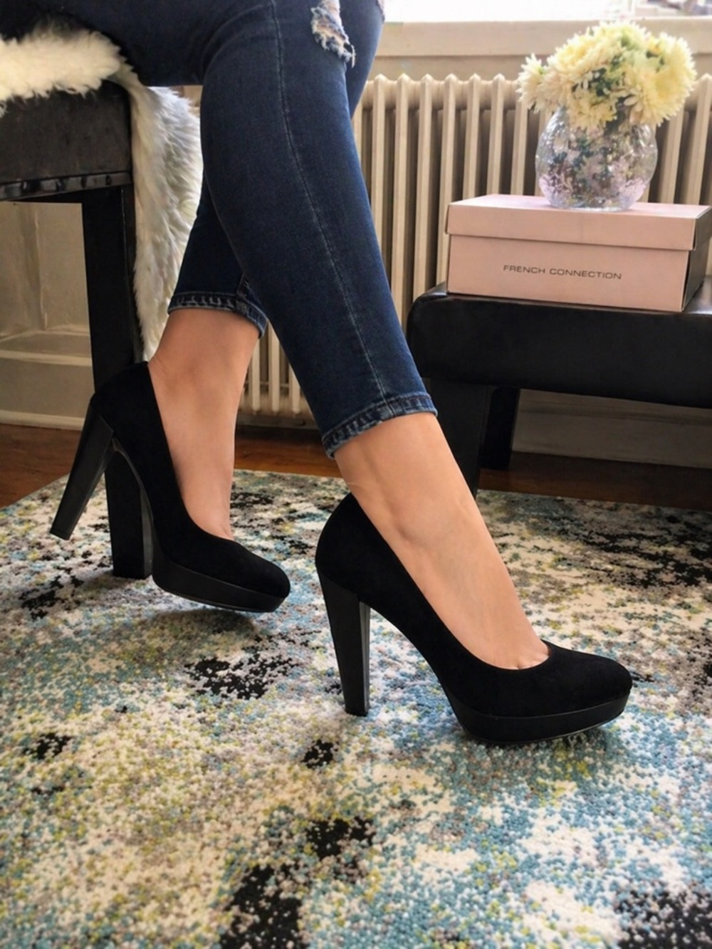 French Connection Black Suede Platform Pumps Heels Size 10 Barely Worn
